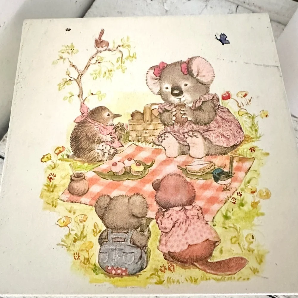 Vintage Koala & Animals Drawing Jewelry Box Organizer Box Sarah Kay 1980’s Cute